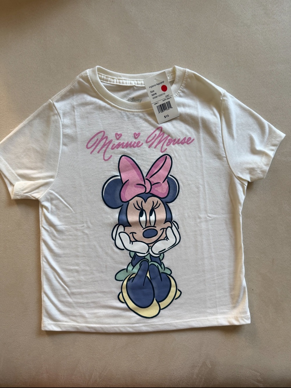 Minnie Mouse White Short-Sleeve Tee with Pink Bow Graphic